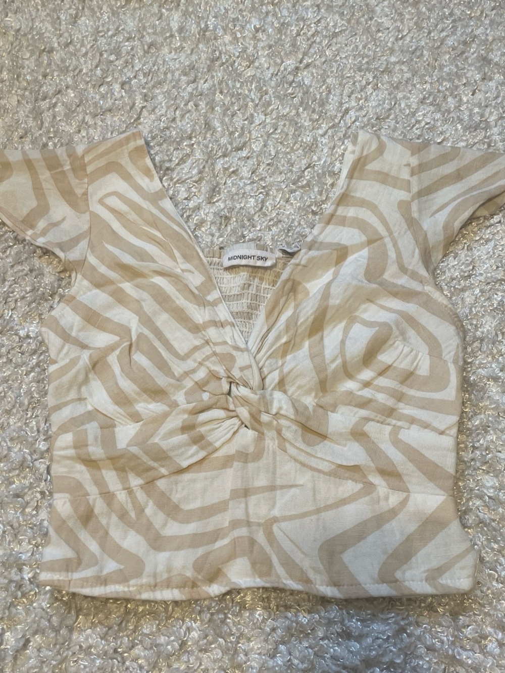 Midnight Sky Beige Twist-Knot Crop Top